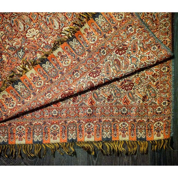 Floral Woven Wool Shawl with Fringes - 42" x 77" - Picture 9 of 9